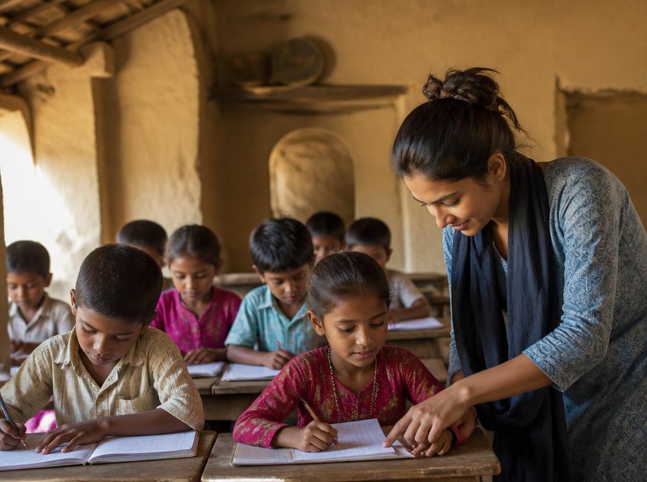 ग्रामीण विद्यालय में पढ़ाई