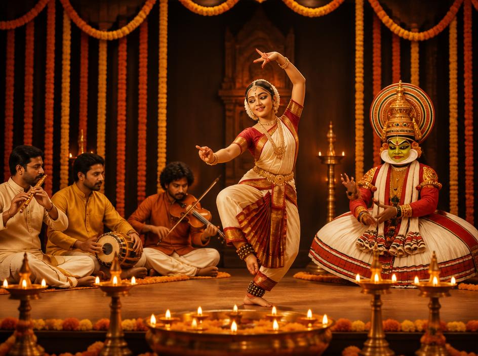 मंच पर पारंपरिक नृत्य प्रस्तुति